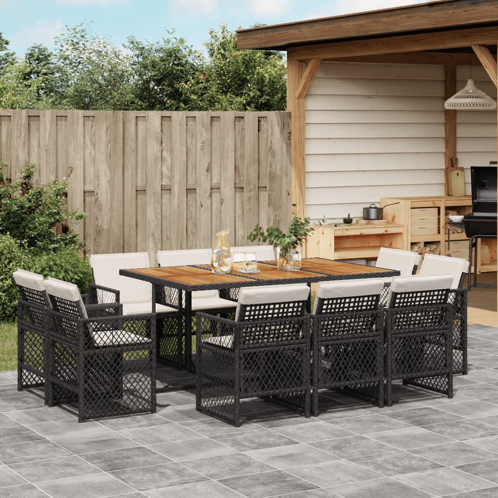 vidaXL Set mobilier de exterior cu perne, 11 piese, negru, poliratan