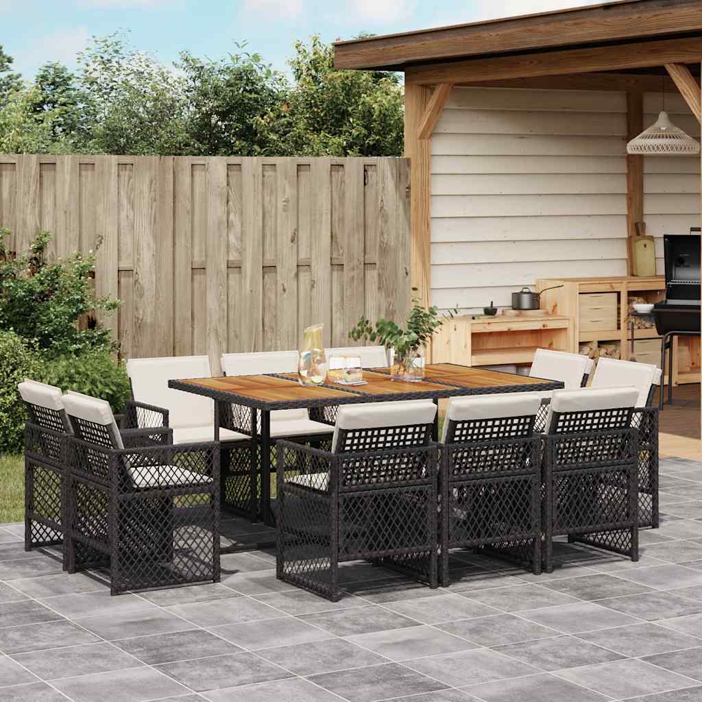 vidaXL Set mobilier de exterior cu perne, 11 piese, negru, poliratan