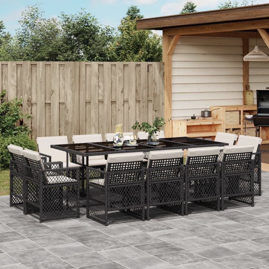 vidaXL Set mobilier de grădină cu perne, 13 piese, negru, poliratan