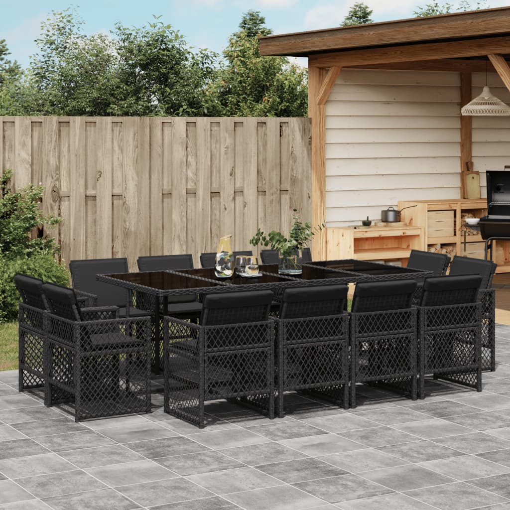 vidaXL Set mobilier de grădină cu perne, 13 piese, negru, poliratan