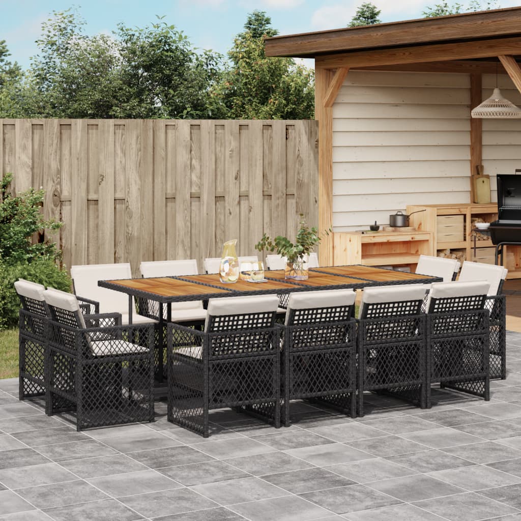 vidaXL Set mobilier de grădină cu perne, 13 piese, negru, poliratan