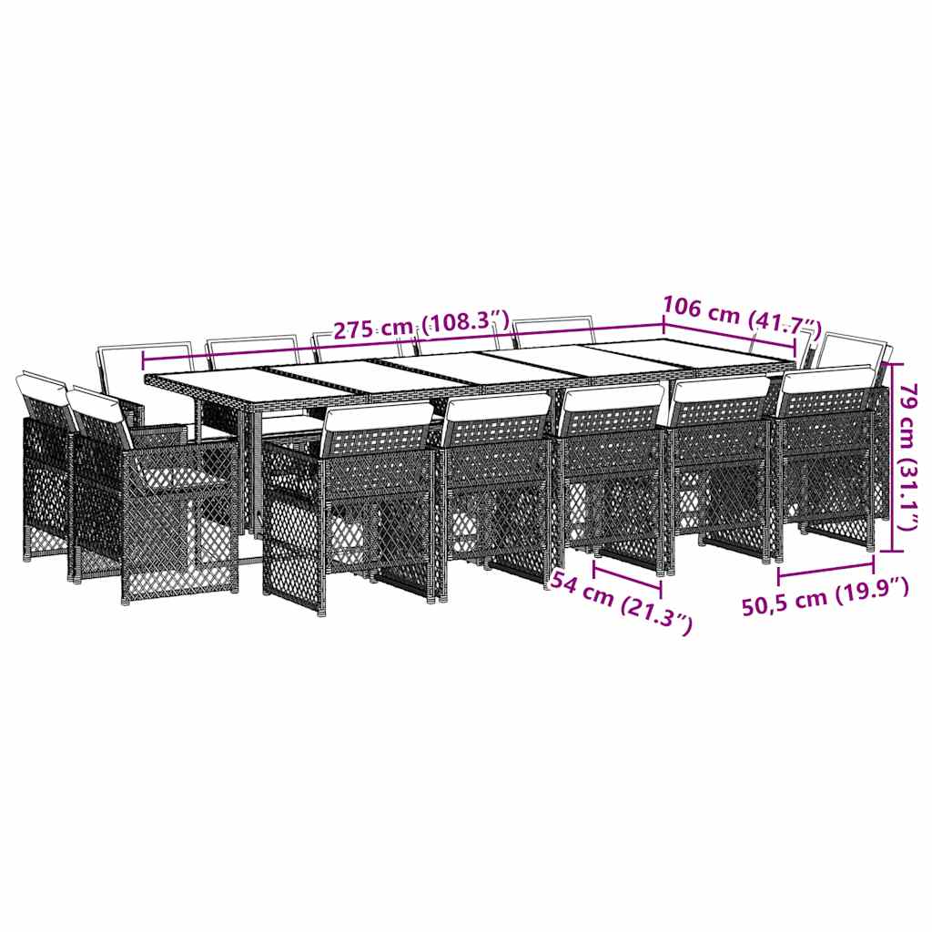15dílný zahradní jídelní set s poduškami černý polyratan - obrázek 8
