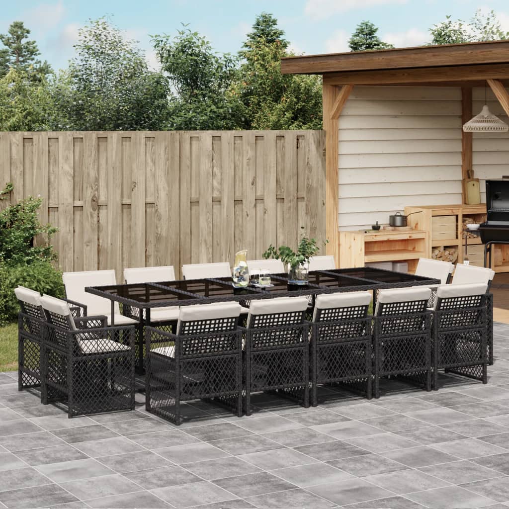 vidaXL Set mobilier de grădină cu perne, 15 piese, negru, poliratan