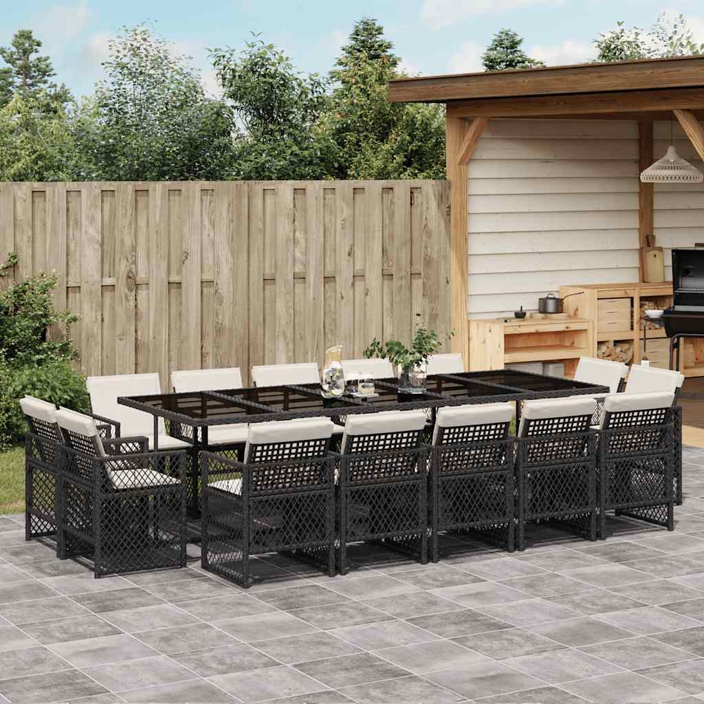 vidaXL Set mobilier de grădină cu perne, 15 piese, negru, poliratan