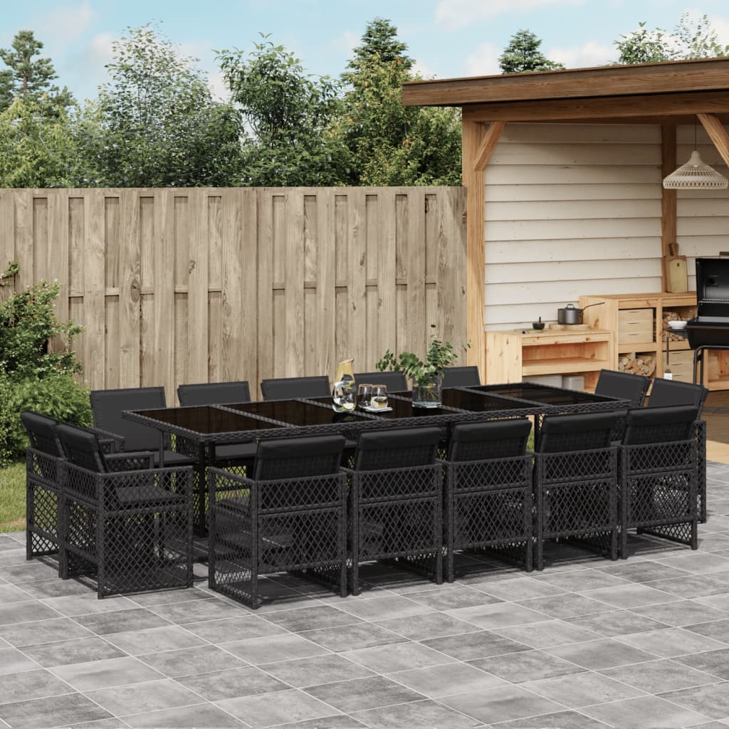 vidaXL Set mobilier de grădină cu perne, 15 piese, negru, poliratan