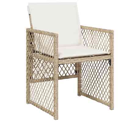vidaXL 15-tlg. Garten-Essgruppe mit Kissen Beige Poly Rattan