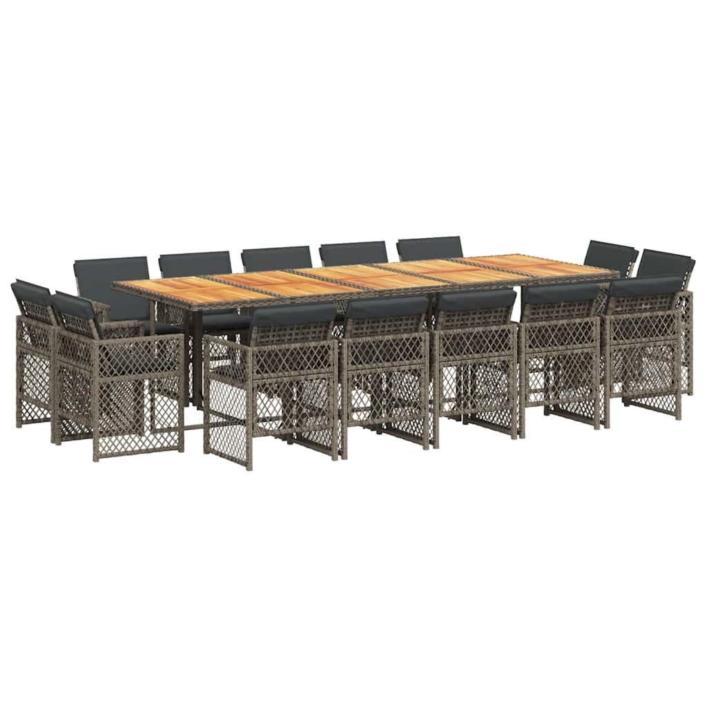 vidaXL 15-delige Tuinset met kussens poly rattan grijs, foto 3