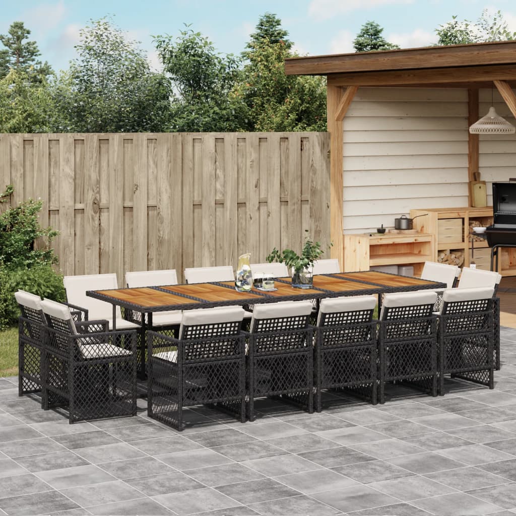 vidaXL Set mobilier de grădină cu perne, 15 piese, negru, poliratan