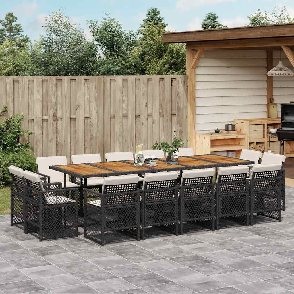 vidaXL Set mobilier de grădină cu perne, 15 piese, negru, poliratan