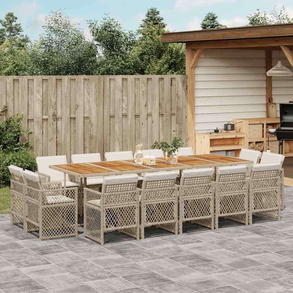 Set da Pranzo da Giardino 15 pz con Cuscini Beige in Polyrattan 3210880