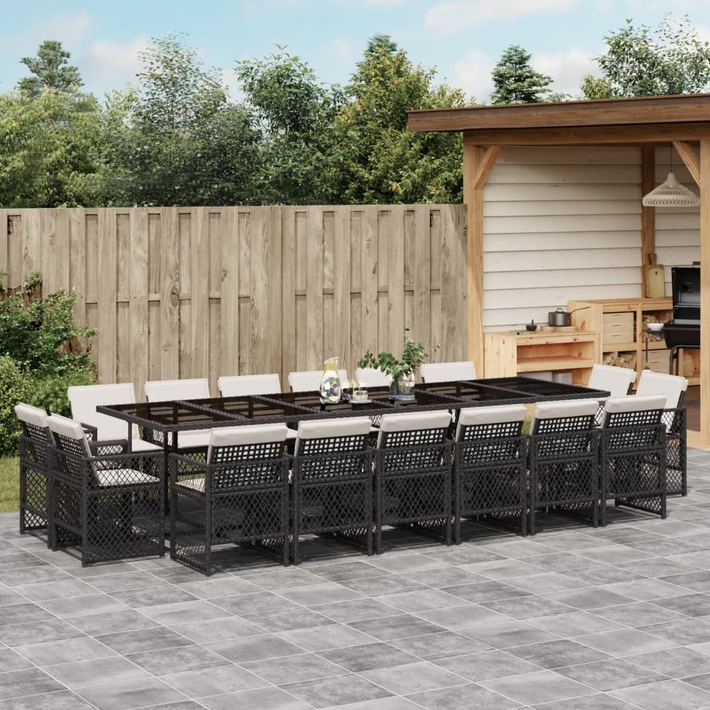 vidaXL Set mobilier de grădină cu perne, 17 piese, negru, poliratan