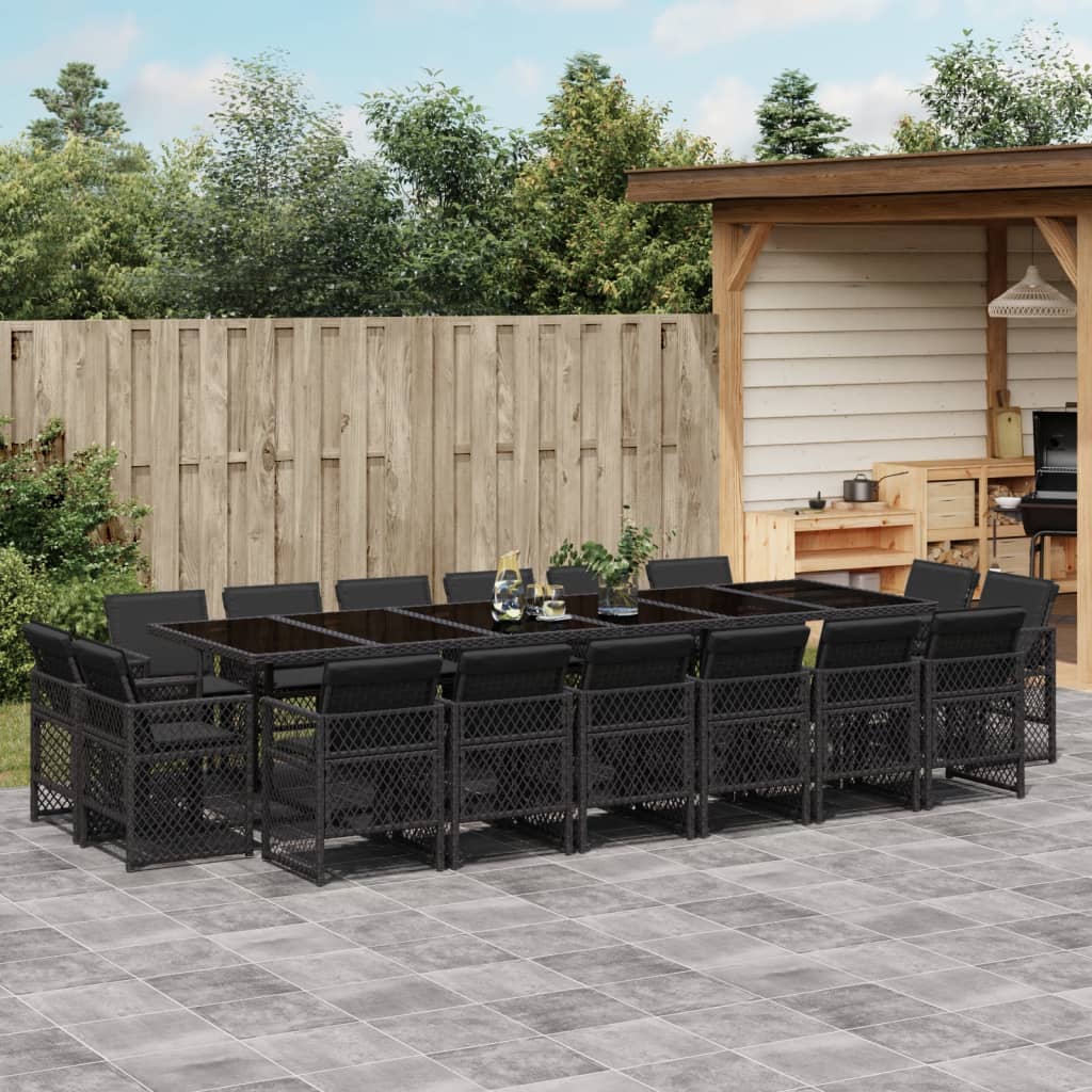 vidaXL Set mobilier de grădină cu perne, 17 piese, negru, poliratan