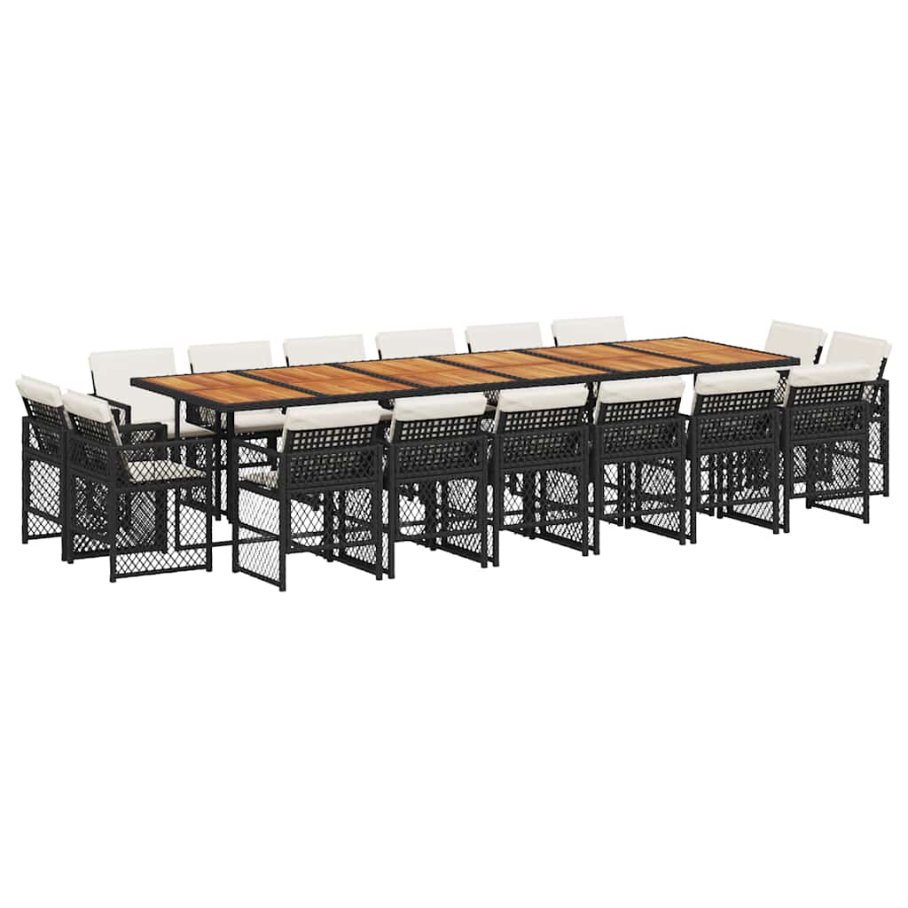 Thumbnail - vidaXL 17-tlg. Garten-Essgruppe mit Kissen Schwarz Poly Rattan