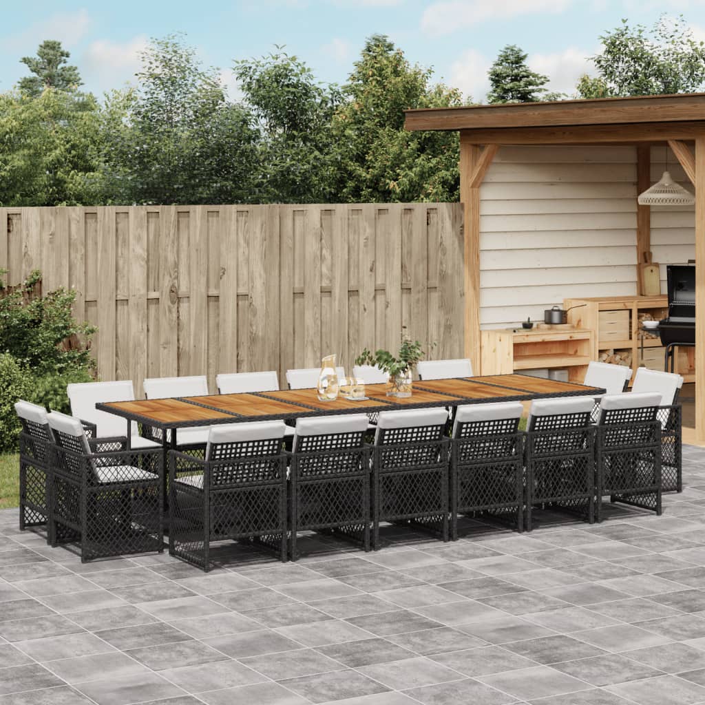 vidaXL Set mobilier de grădină cu perne, 17 piese, negru, poliratan
