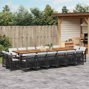 Vrtna jedilna garnitura z blazinami 17-delna črn poli ratan