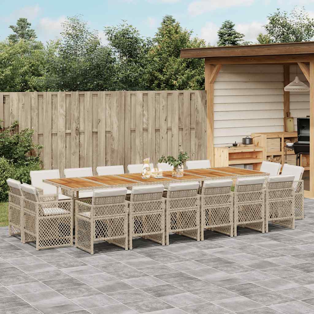 Set da Pranzo da Giardino 17 pz con Cuscini Beige in Polyrattan 3210892