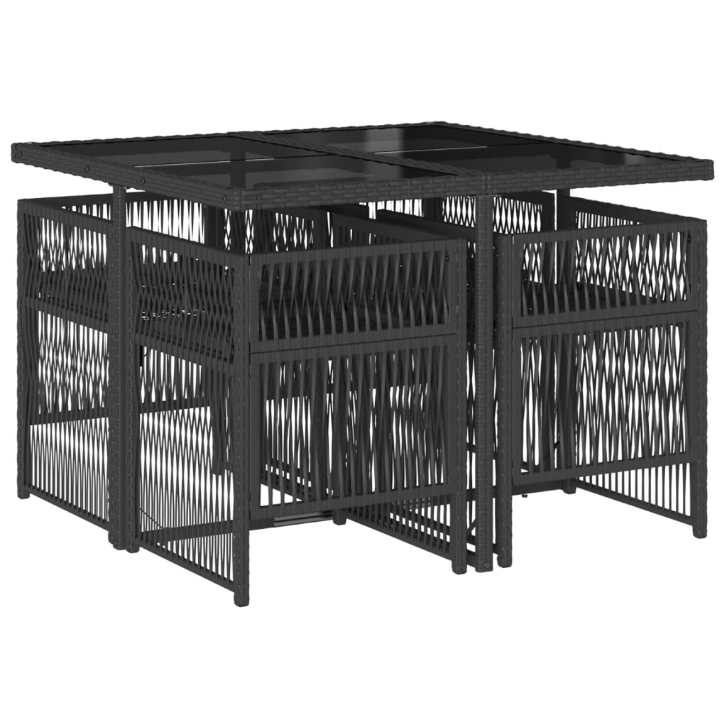 vidaXL 5-delige Tuinset met kussens poly rattan zwart afbeelding