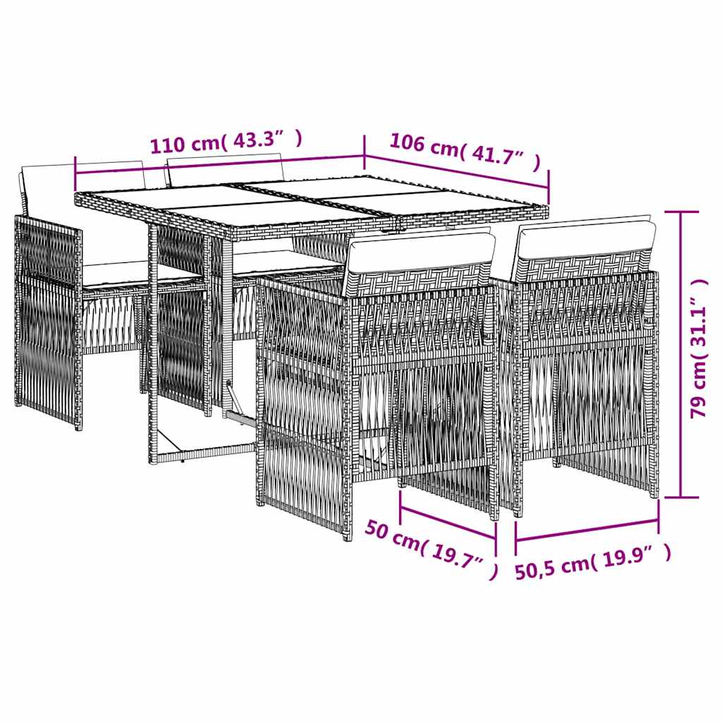 Set mobilier de grădină cu perne, 5 piese, negru, poliratan 3210894 - imagine 6
