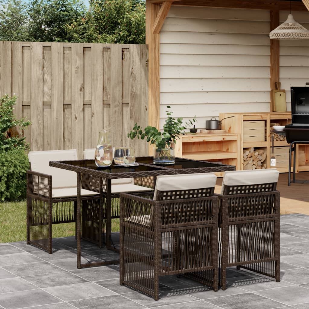 vidaXL 5-tlg. Garten-Essgruppe mit Kissen Braun Poly Rattan