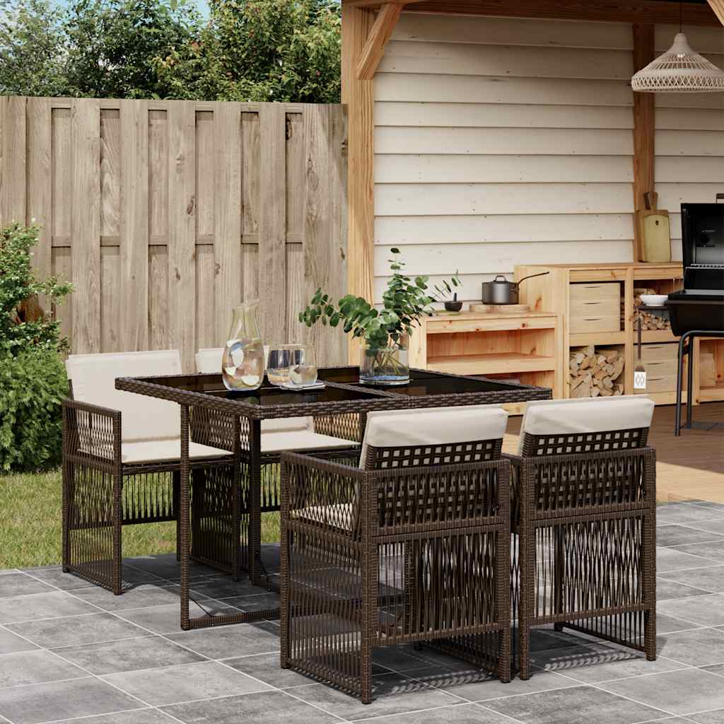 Thumbnail - vidaXL 5-tlg. Garten-Essgruppe mit Kissen Braun Poly Rattan