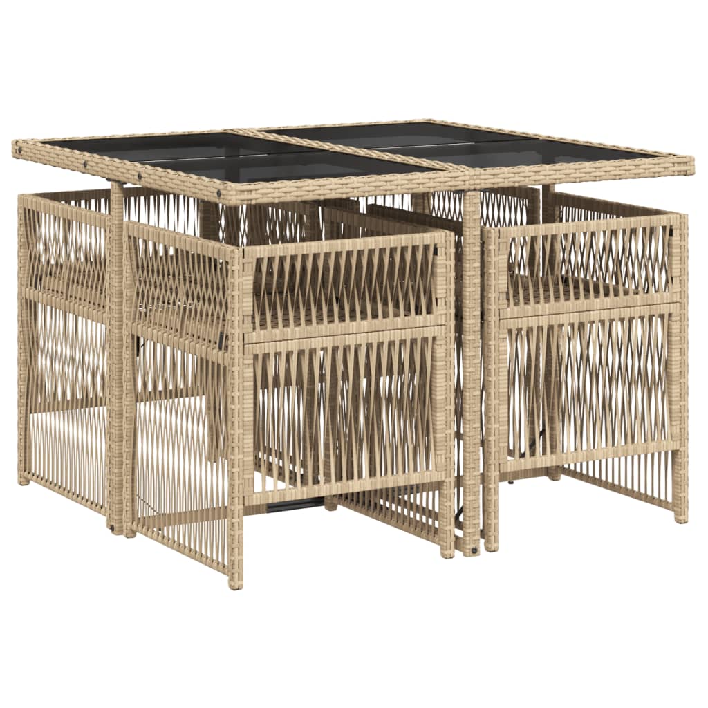 vidaXL 5-delige Tuinset met kussens poly rattan beige