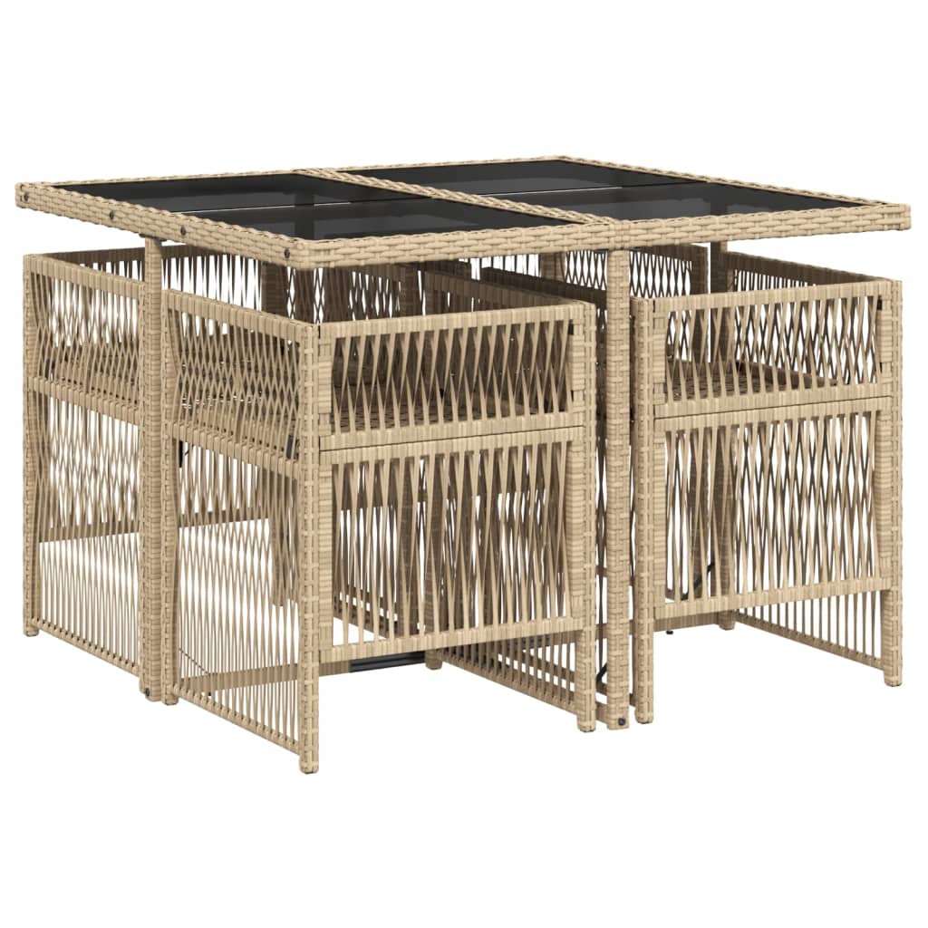 vidaXL 5-delige Tuinset met kussens poly rattan gemengd beige