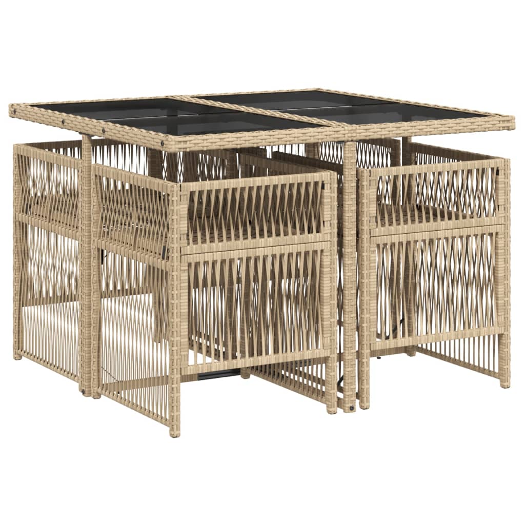 vidaXL 5-delige Tuinset met kussens poly rattan gemengd beige afbeelding