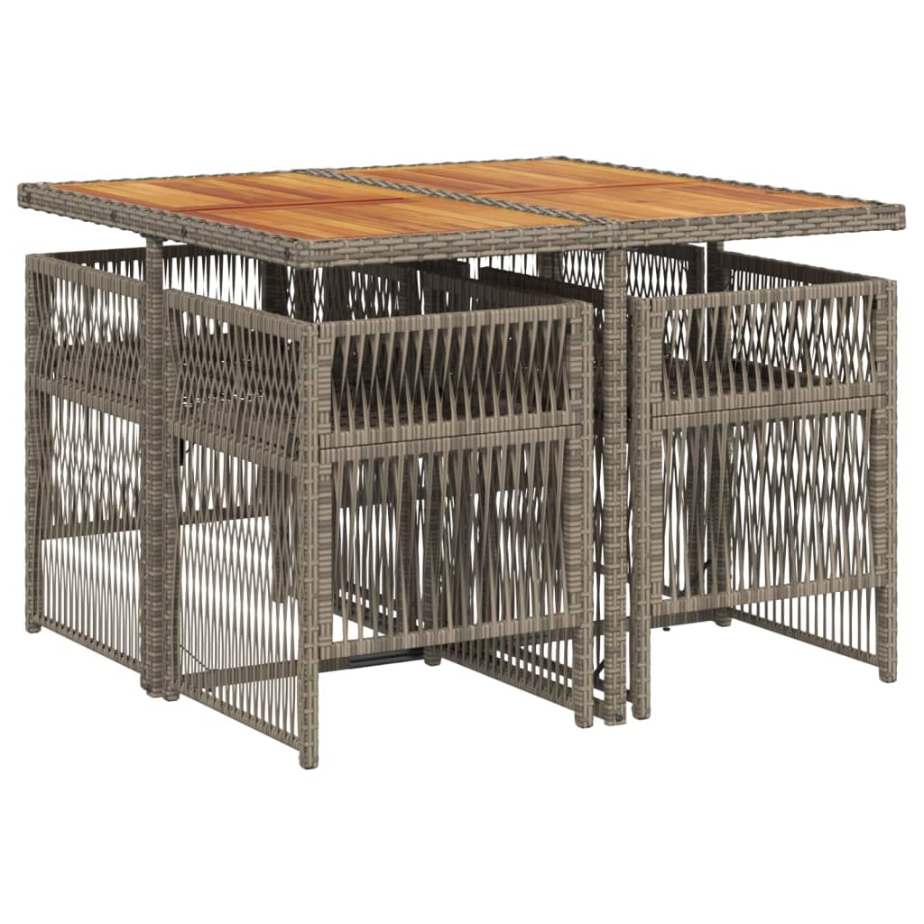 vidaXL 5-delige Tuinset met kussens poly rattan grijs