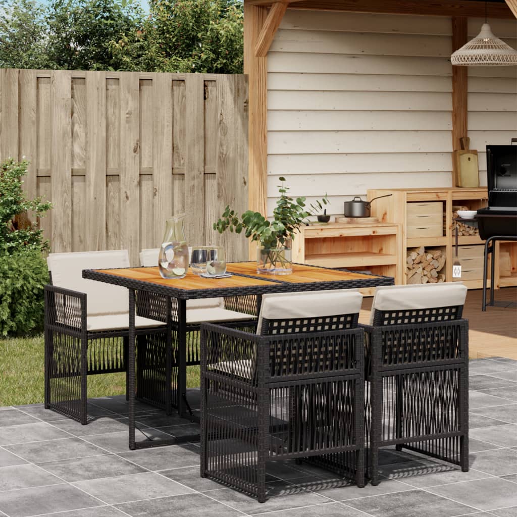 vidaXL Set mobilier de grădină cu perne, 5 piese, negru, poliratan