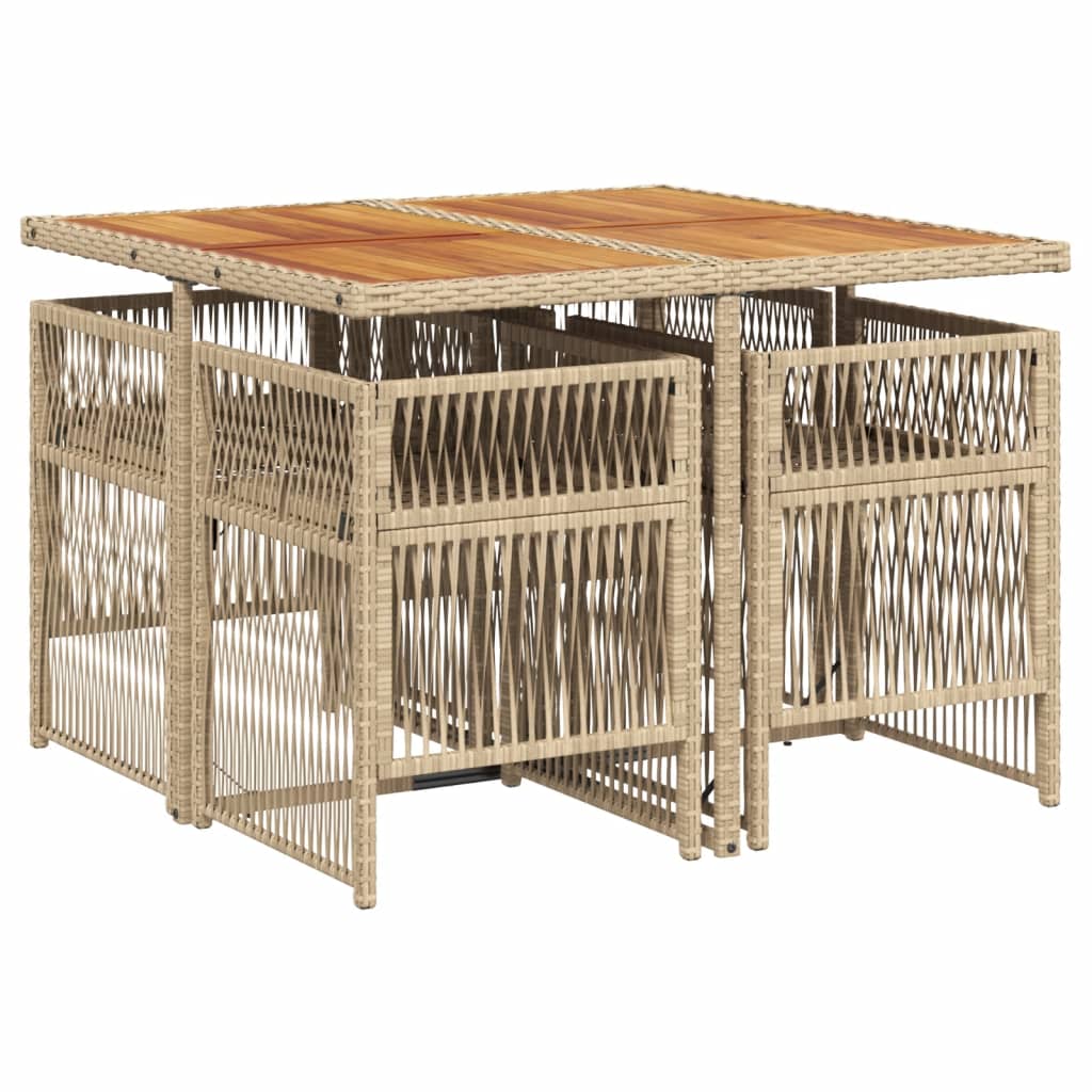 vidaXL 5-delige Tuinset met kussens poly rattan beige