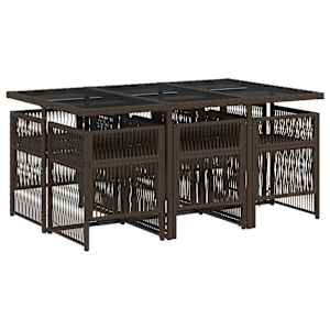 vidaXL Set comedor de jard&iacute;n 7 pzas con cojines rat&aacute;n sint&eacute;tico marr&oacute;n