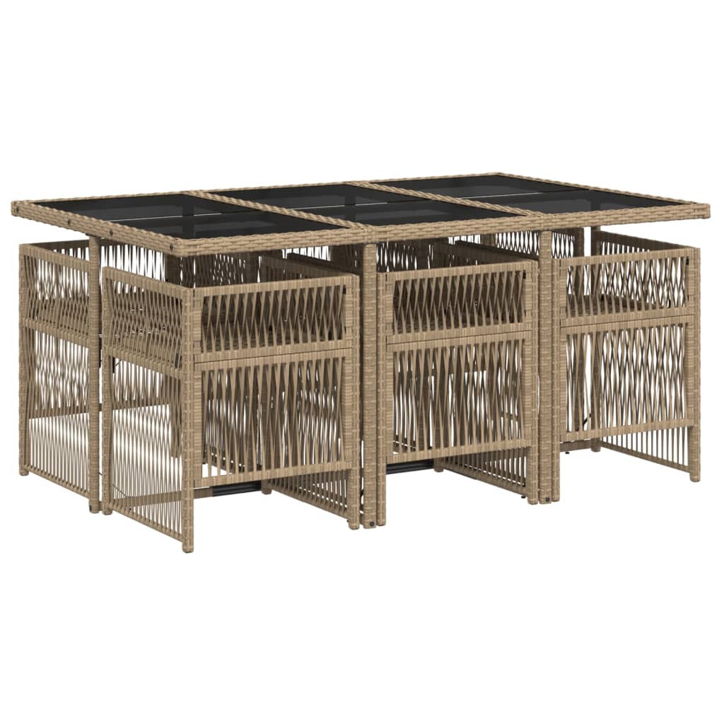 vidaXL 7-delige Tuinset met kussens poly rattan gemengd beige afbeelding