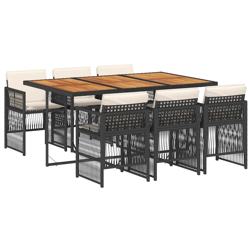 Thumbnail - vidaXL 7-tlg. Garten-Essgruppe mit Kissen Schwarz Poly Rattan