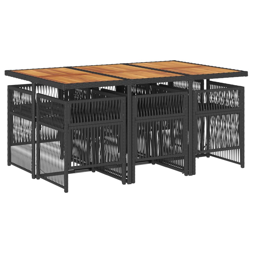 vidaXL 7-delige Tuinset met kussens poly rattan zwart