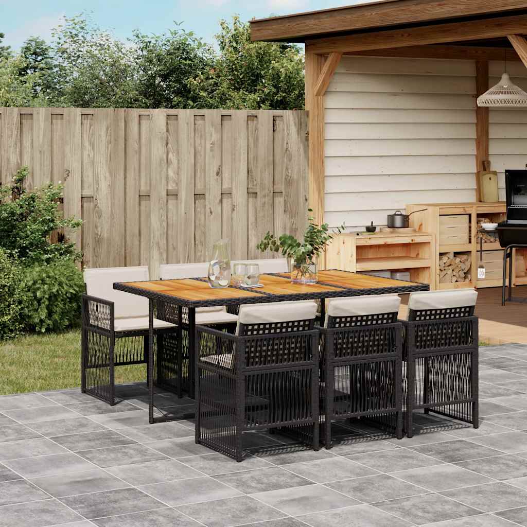 vidaXL Set mobilier de grădină cu perne, 7 piese, negru, poliratan