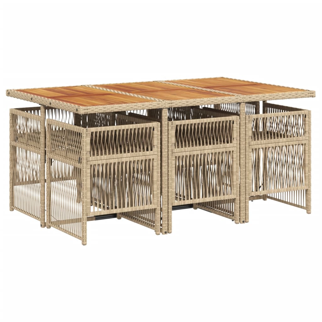 vidaXL 7-delige Tuinset met kussens poly rattan beige