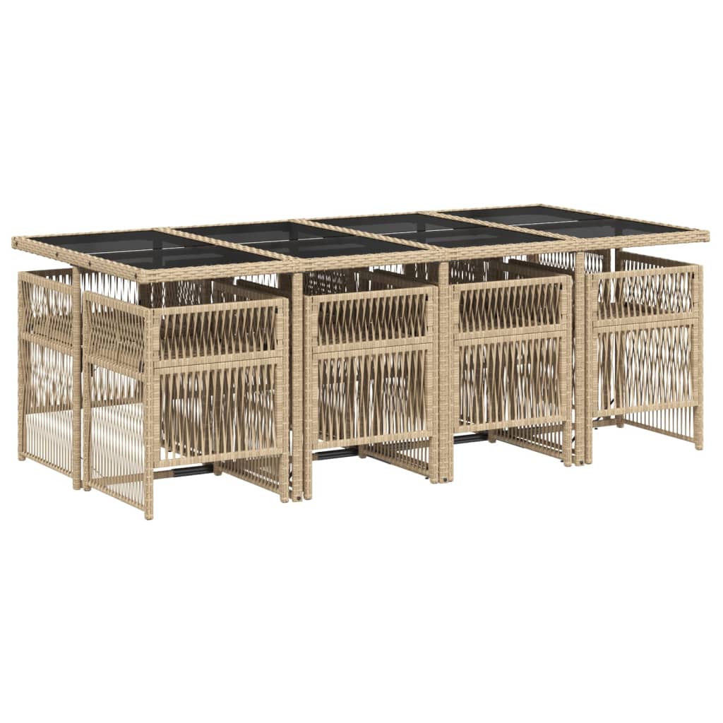 vidaXL 9-delige Tuinset met kussens poly rattan beige afbeelding