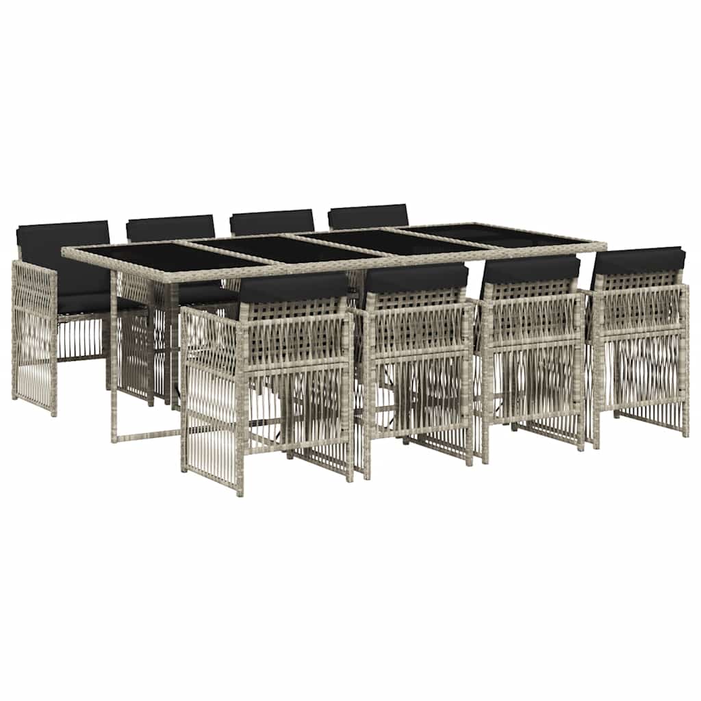 VidaXL 9-delige Tuinset Met Kussens Poly Rattan Lichtgrijs