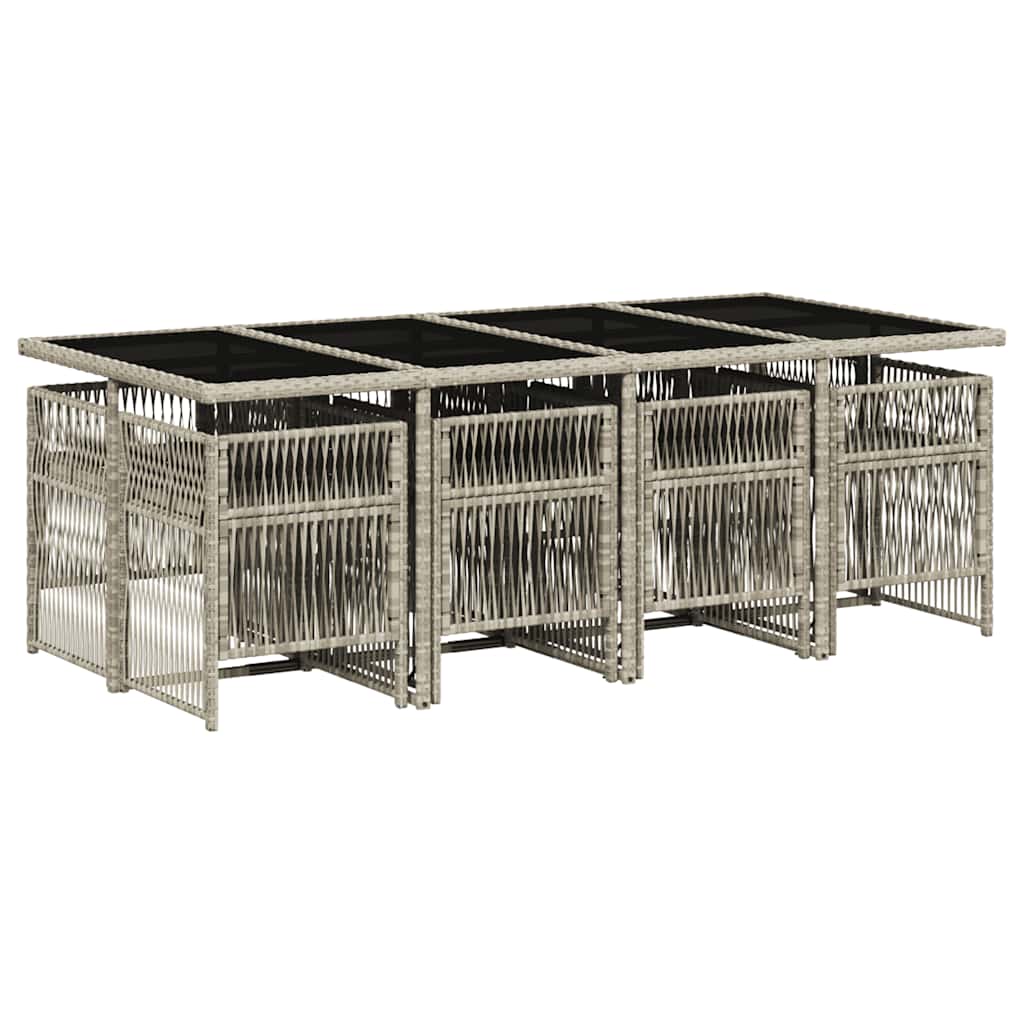vidaXL 9-delige Tuinset met kussens poly rattan lichtgrijs afbeelding