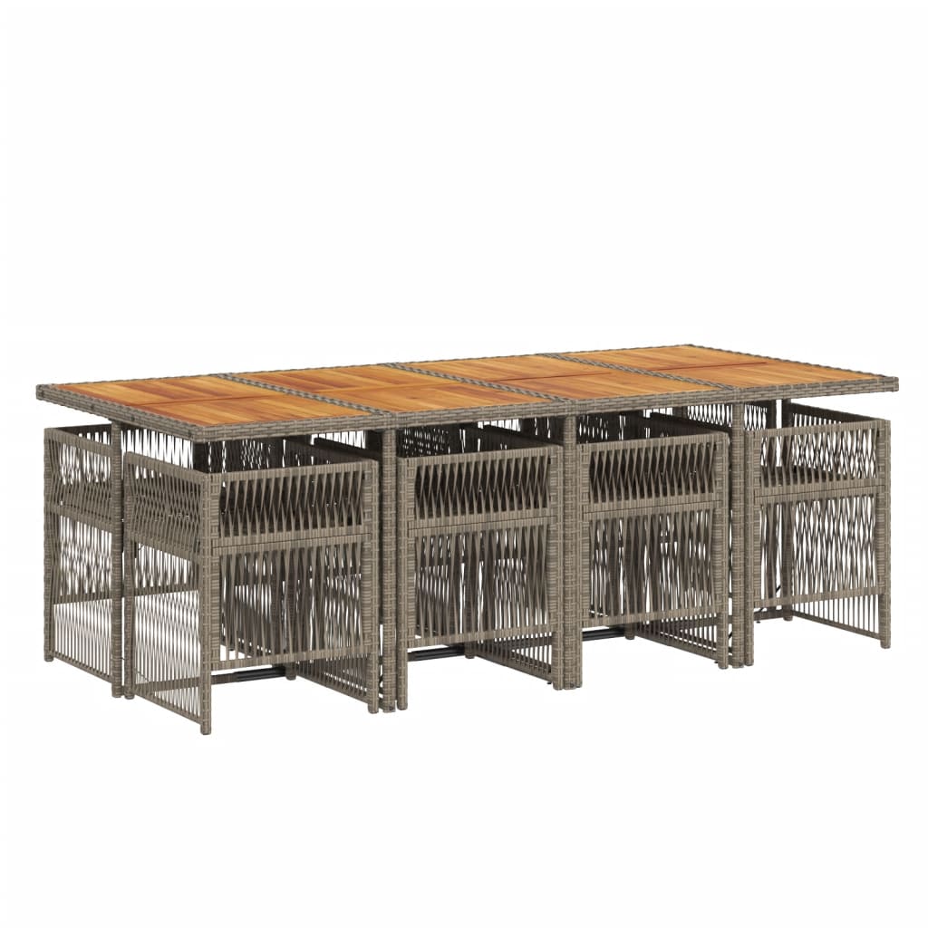 vidaXL 9-delige Tuinset met kussens poly rattan grijs