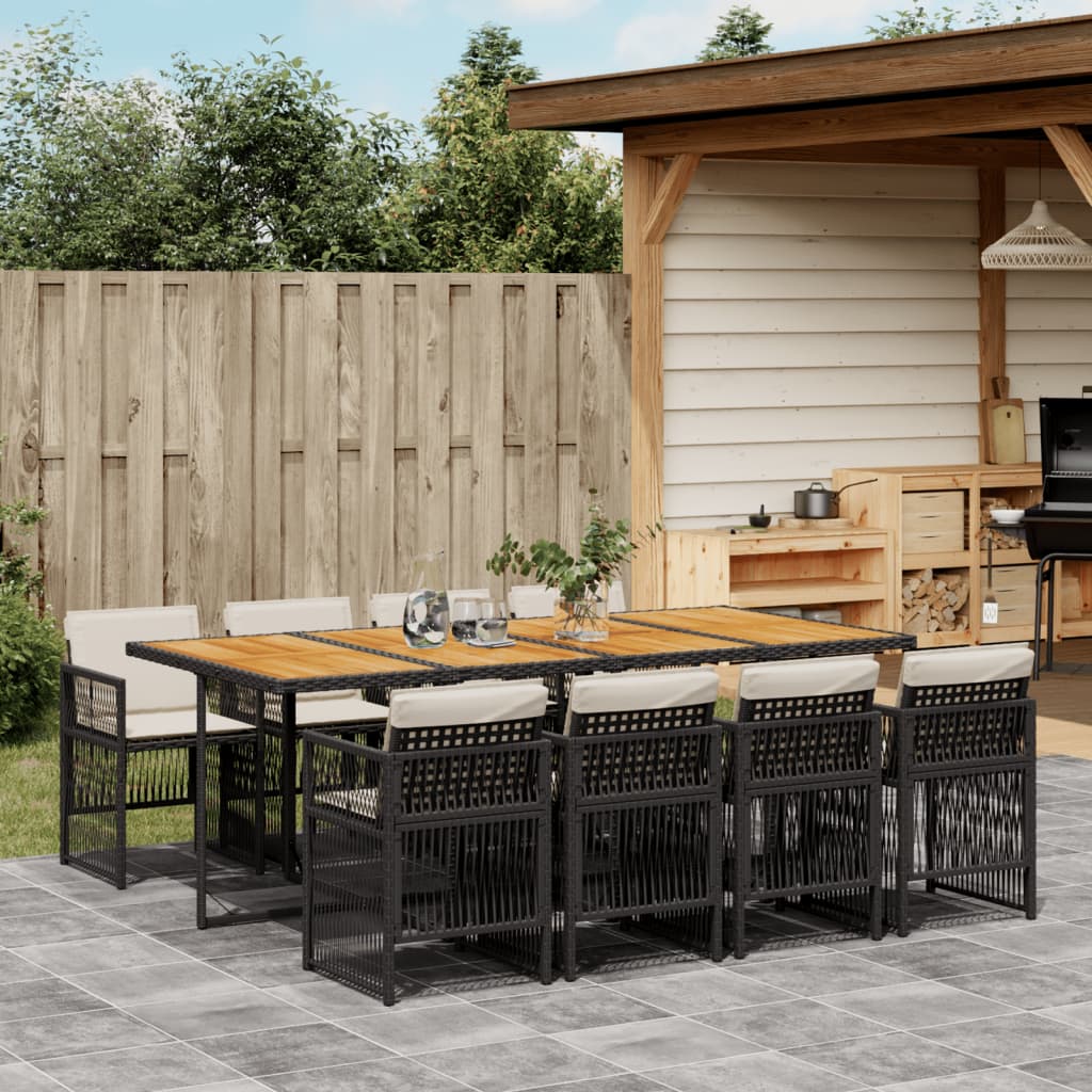 vidaXL Set mobilier de grădină cu perne, 9 piese, negru, poliratan