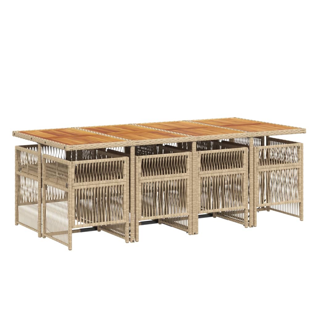 vidaXL 9-delige Tuinset met kussens poly rattan beige