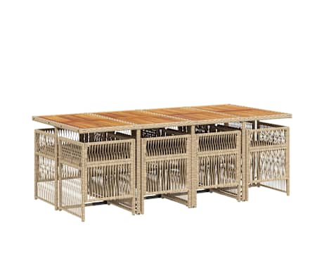 vidaXL Set de masă pentru grădină, 9 piese, cu perne, bej, poliratan