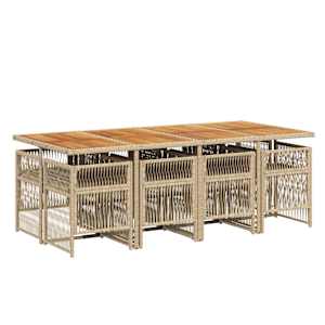 vidaXL Set de masă pentru grădină, 9 piese, cu perne, bej, poliratan