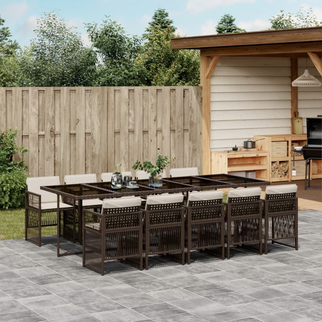 11-tlg. Garten-Essgruppe mit Kissen Braun Poly Rattan