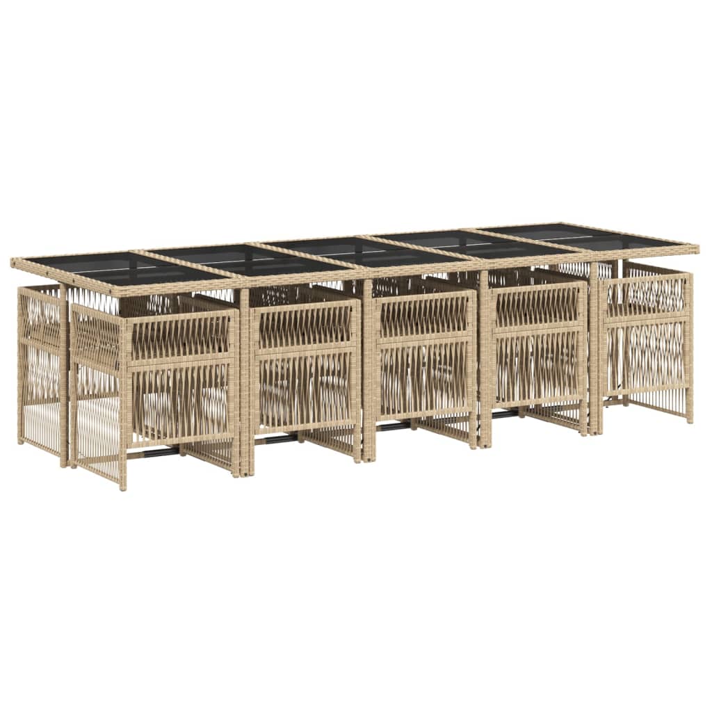 vidaXL 11-delige Tuinset met kussens poly rattan beige