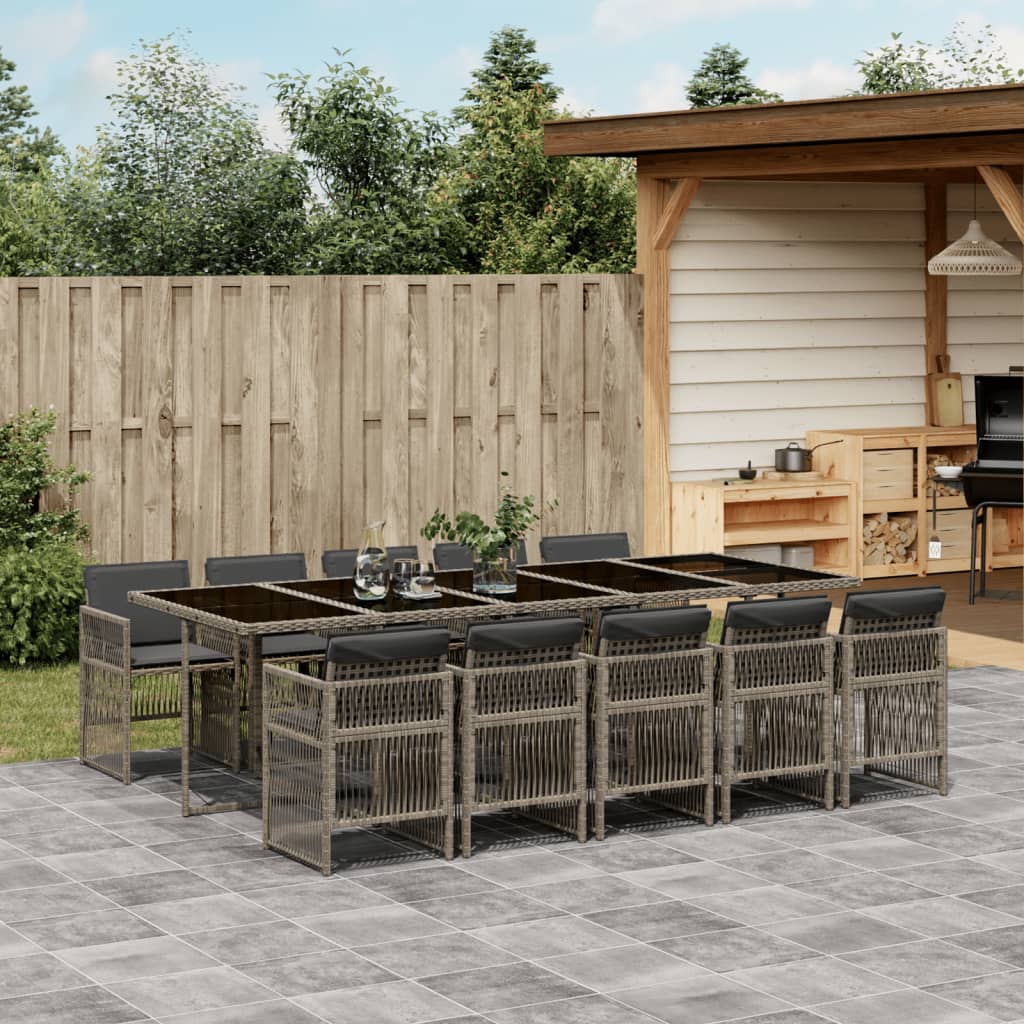 vidaXL 11-tlg. Garten-Essgruppe mit Kissen Beigemischung Poly Rattan