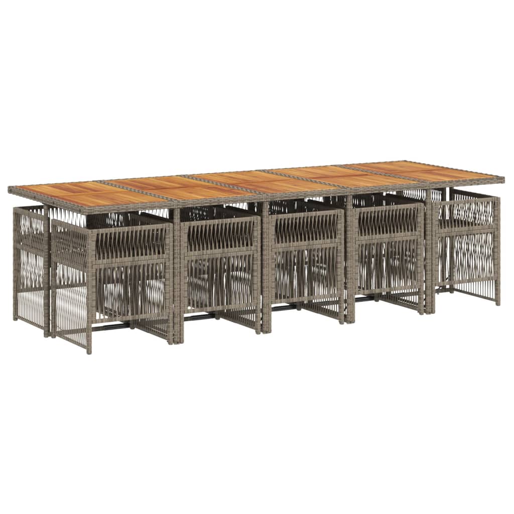 vidaXL 11-delige Tuinset met kussens poly rattan grijs
