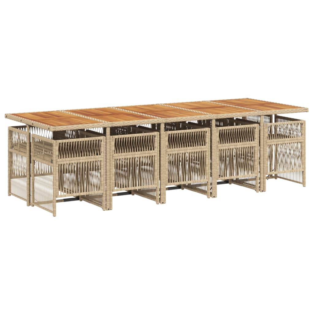 vidaXL 11-delige Tuinset met kussens poly rattan beige