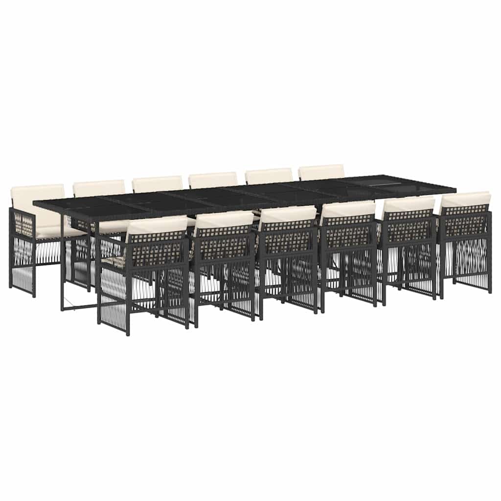 VidaXL 13-delige Tuinset Met Kussens Poly Rattan Zwart